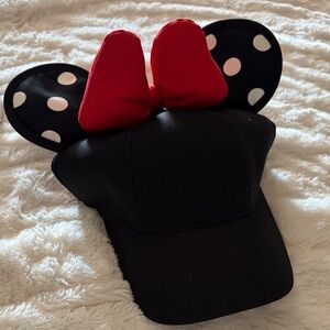 Disney Black Minnie Ears baseball Cap with Red Bow and White Polka Dots